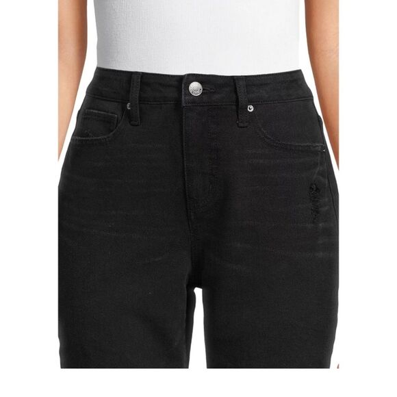 Time and Tru NWT Women's Black Boyfriend Jeans Sharkbite Distressed Hem 16 - Picture 4 of 8
